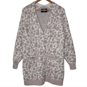 UGG RTW Alpaca Wool Blend Leopard Print Gray Cream Cardigan Sz M